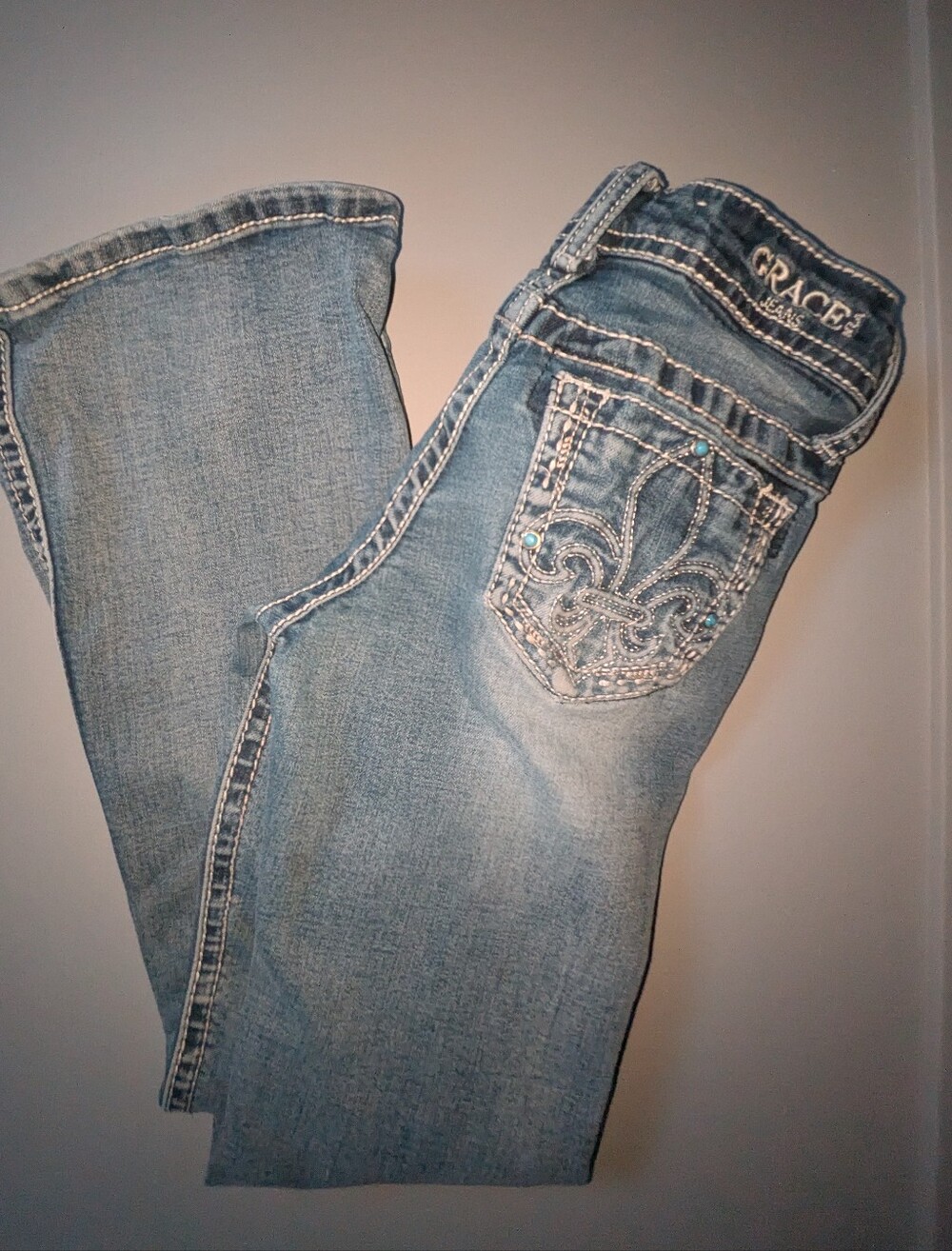 Grace Light Blue Embellished Girls Jeans 8